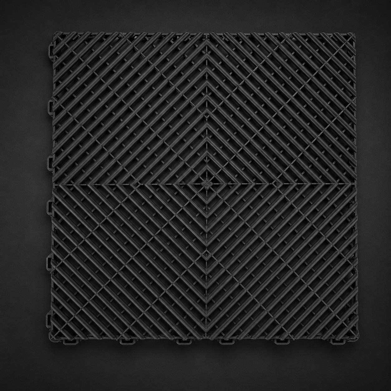 Loseta de garaje CorsaLux Apex en negro, vista cenital del patrón diamante