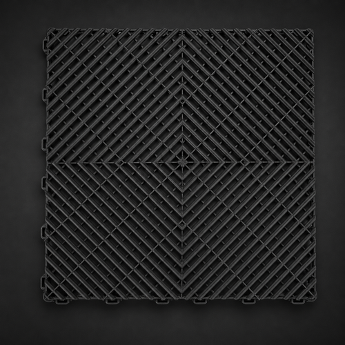 Loseta de garaje CorsaLux Apex en negro, vista cenital del patrón diamante