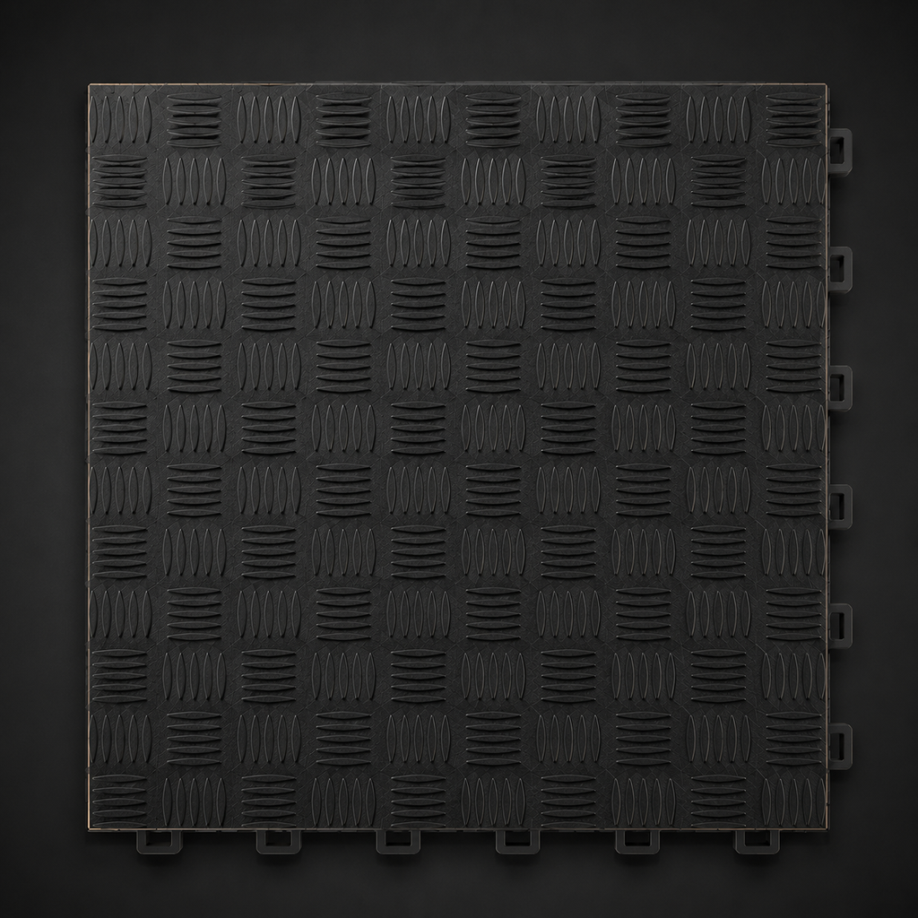 Loseta de garaje CorsaLux Chicane en negro, vista cenital, checker-plate