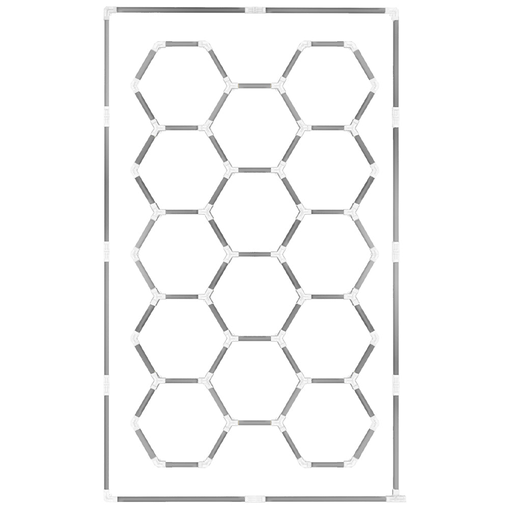 Luminaria LED hexagonal CorsaLux Hexa Pro HM-14-1, 14 hexágonos con marco perimetral, 4825 × 2410 mm
