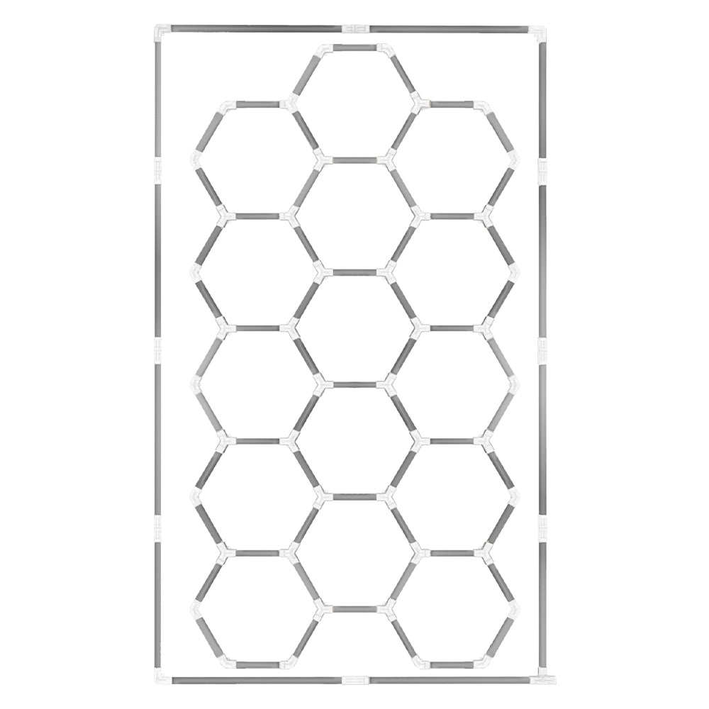 Luminaria LED hexagonal CorsaLux Hexa Pro HM-15, 15 hexágonos con marco perimetral, 4825 × 2410 mm