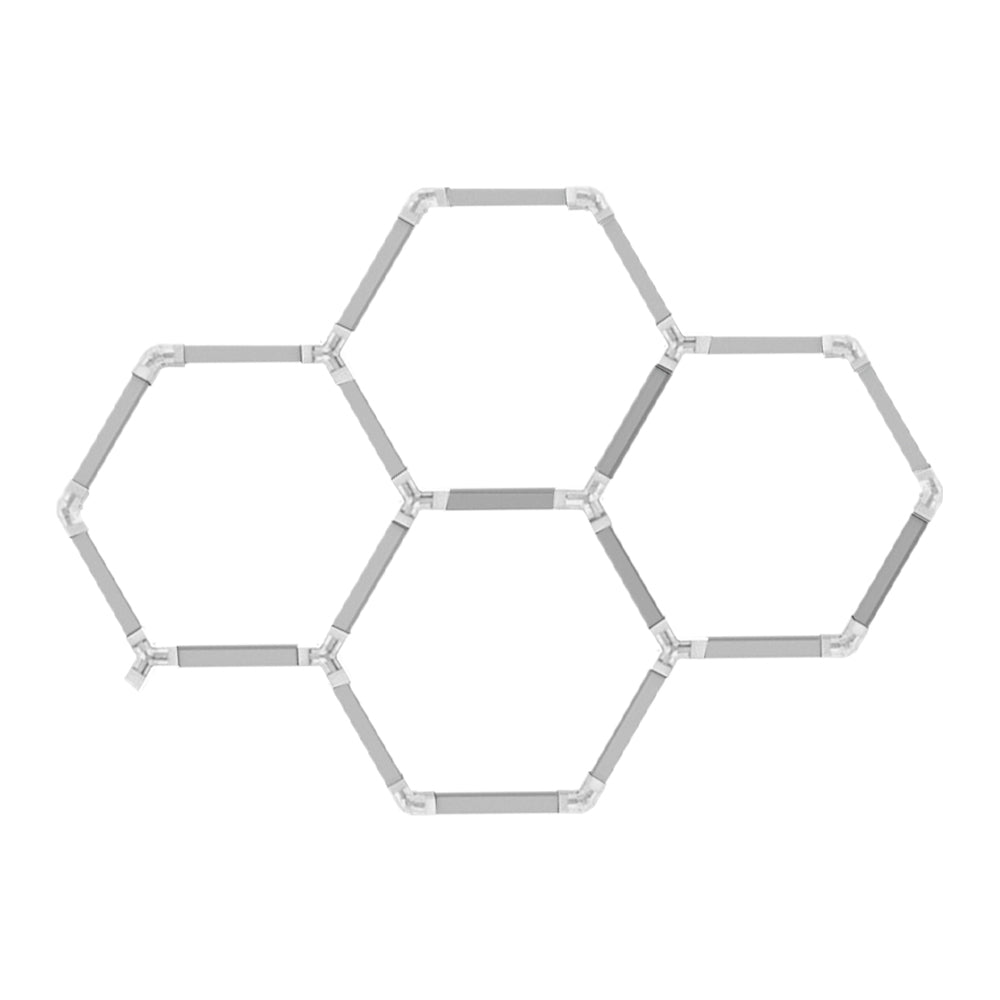 Luminaria LED hexagonal CorsaLux Hexa Flex HM-4, 4 hexágonos en racimo, 2340 × 1630 mm