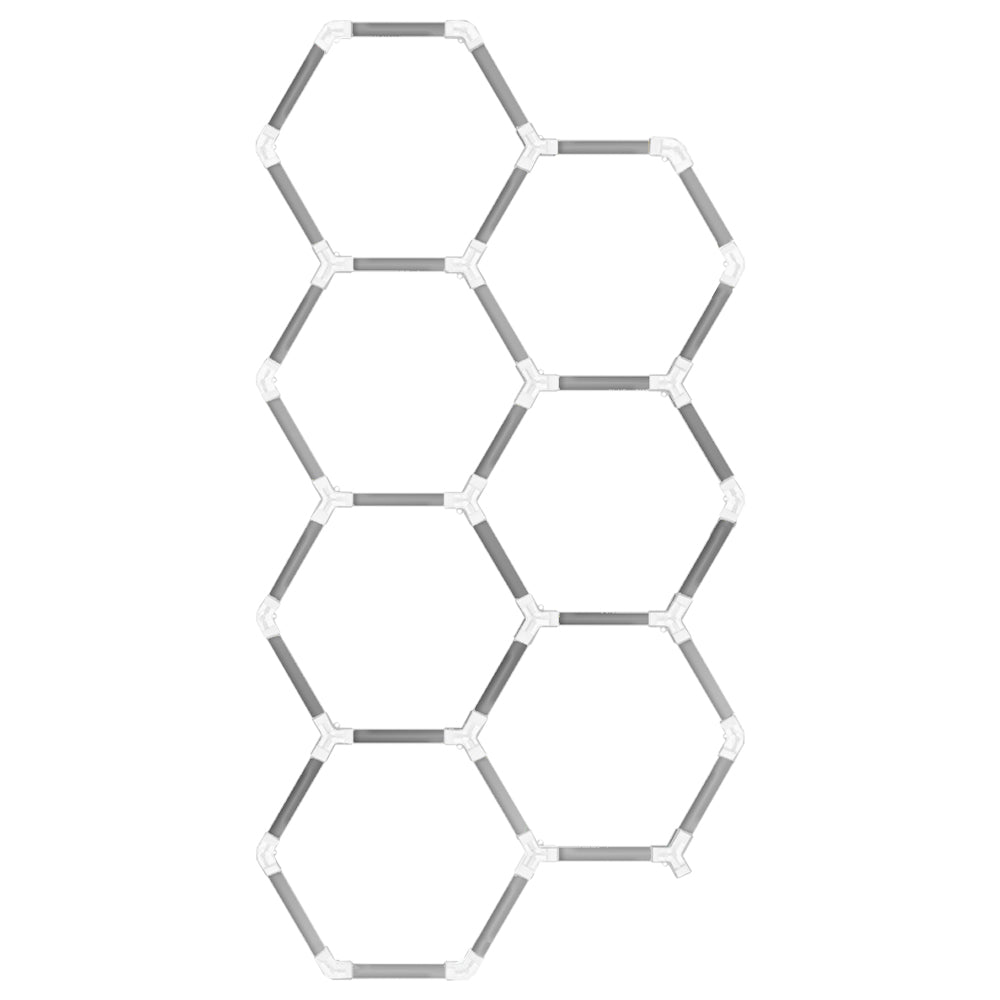 Luminaria LED hexagonal CorsaLux Hexa Pro HM-7, 7 hexágonos en fila, 3260 × 1660 mm