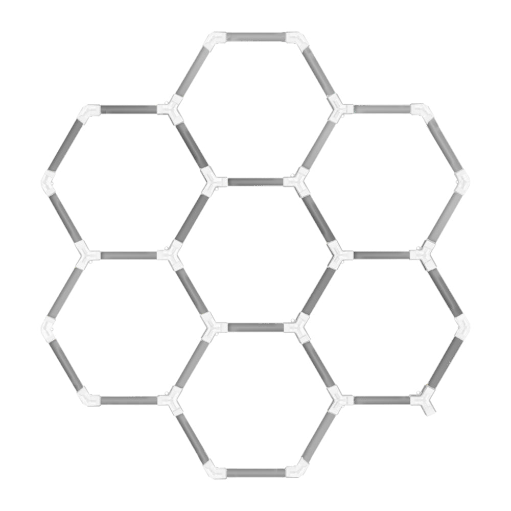 Luminaria LED hexagonal CorsaLux Hexa Pro HM-7.1, 7 hexágonos en racimo, 2450 × 2330 mm
