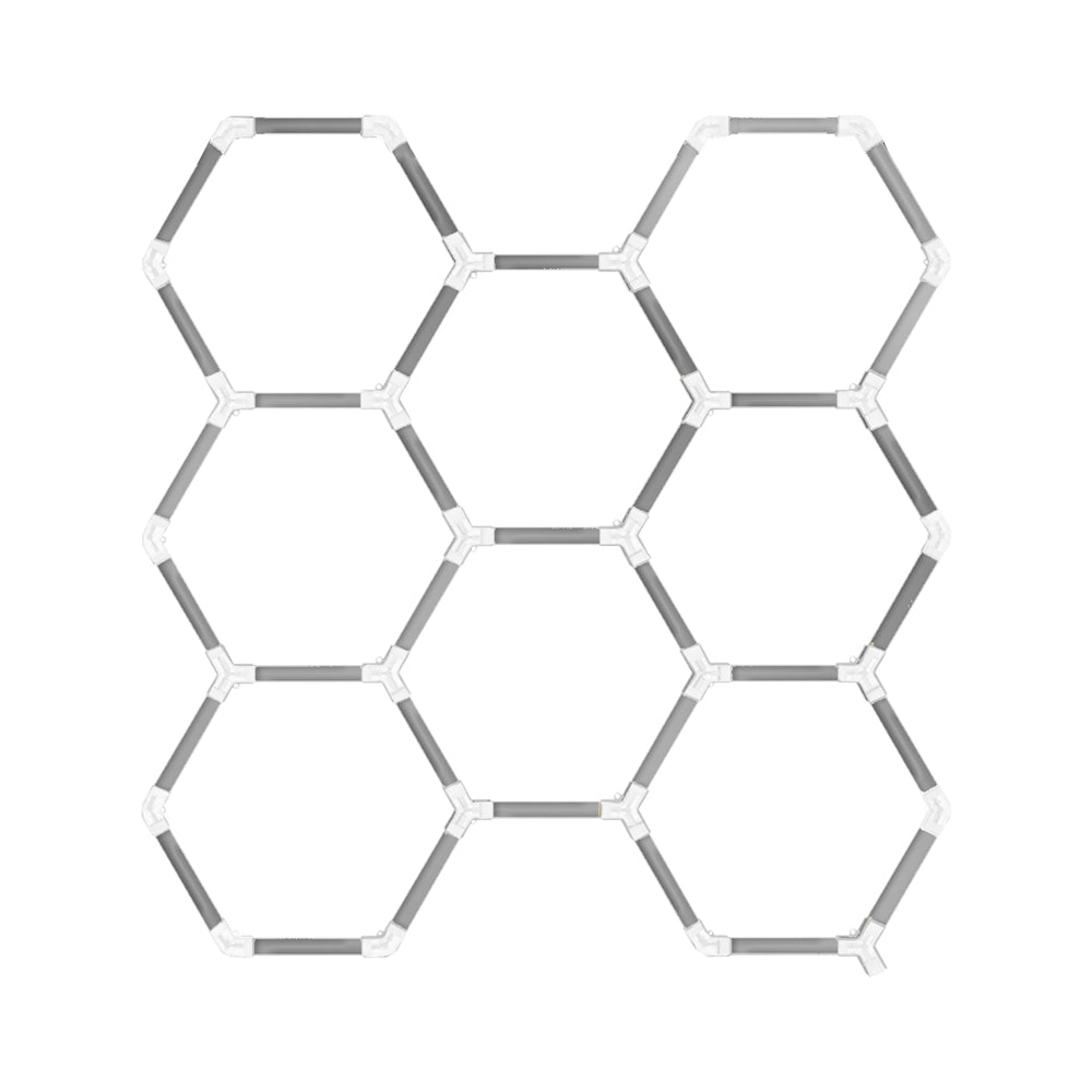 Luminaria LED hexagonal CorsaLux Hexa Flex HM-8, 8 hexágonos, 2450 × 2330 mm
