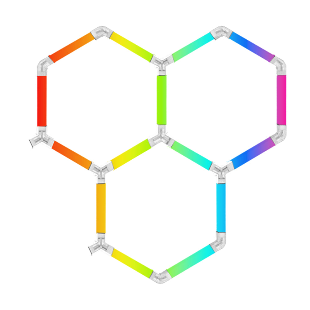 Luminaria LED hexagonal RGB CorsaLux Hexa RGB-3, 3 hexágonos en fila, luz de 7 colores