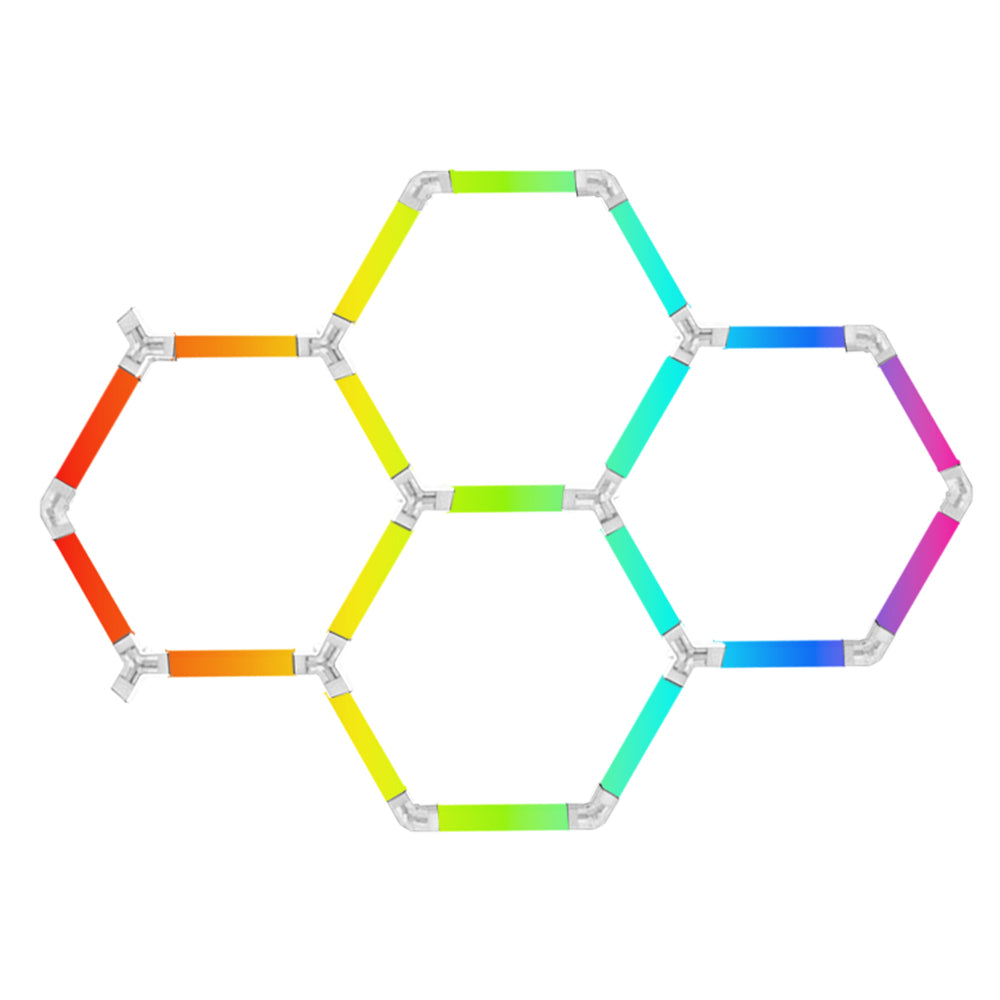 Luminaria LED hexagonal RGB CorsaLux Hexa RGB-4, 4 hexágonos en racimo, luz de 7 colores