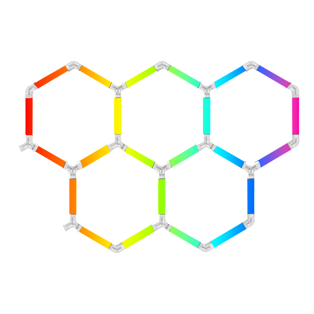 Luminaria LED hexagonal RGB CorsaLux Hexa RGB-5, 5 hexágonos, variante compacta, luz de 7 colores