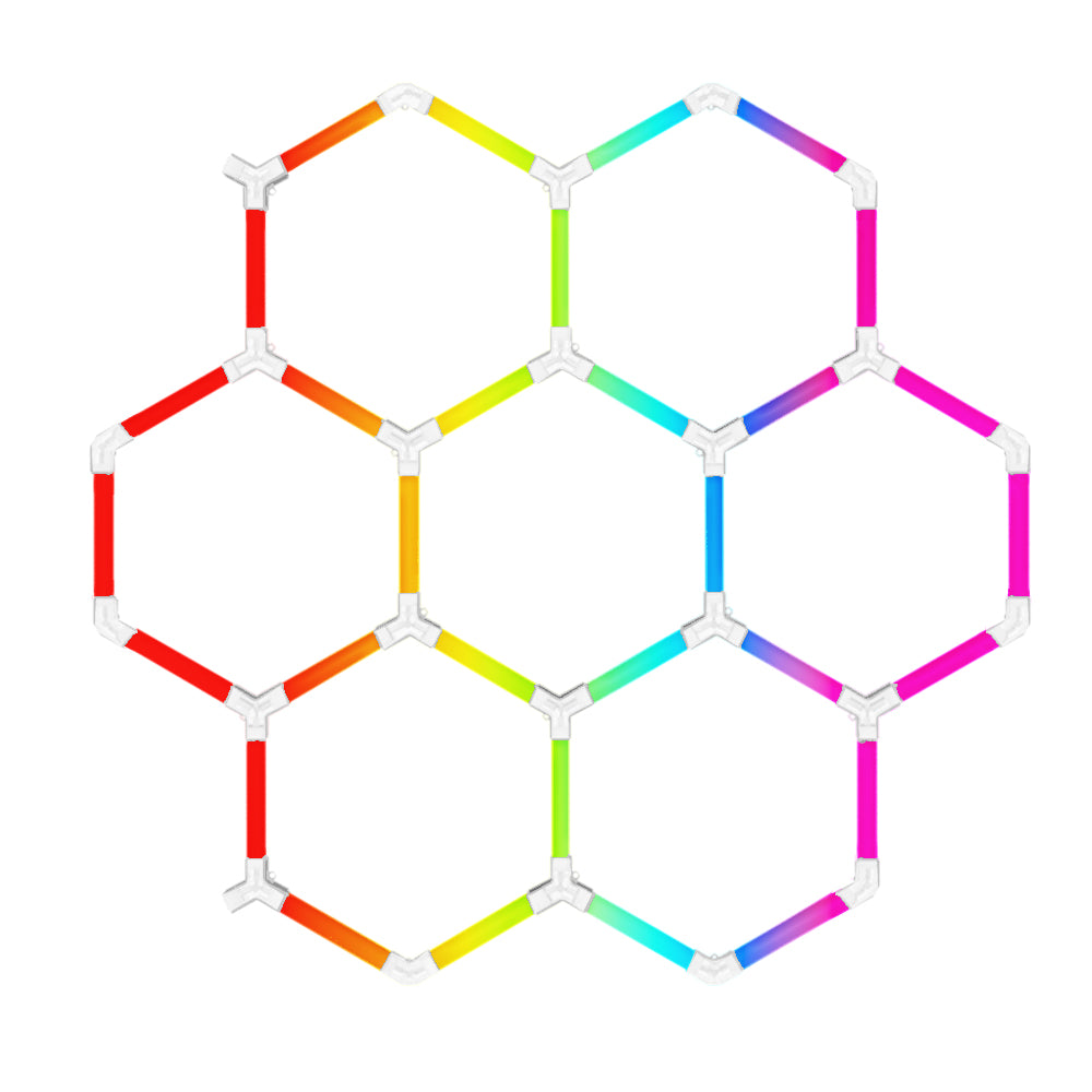 Luminaria LED hexagonal RGB CorsaLux Hexa RGB-7, 7 hexágonos en fila, luz de 7 colores