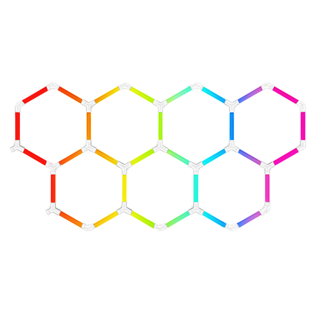 Luminaria LED hexagonal RGB CorsaLux Hexa RGB-7, 7 hexágonos en racimo, luz de 7 colores