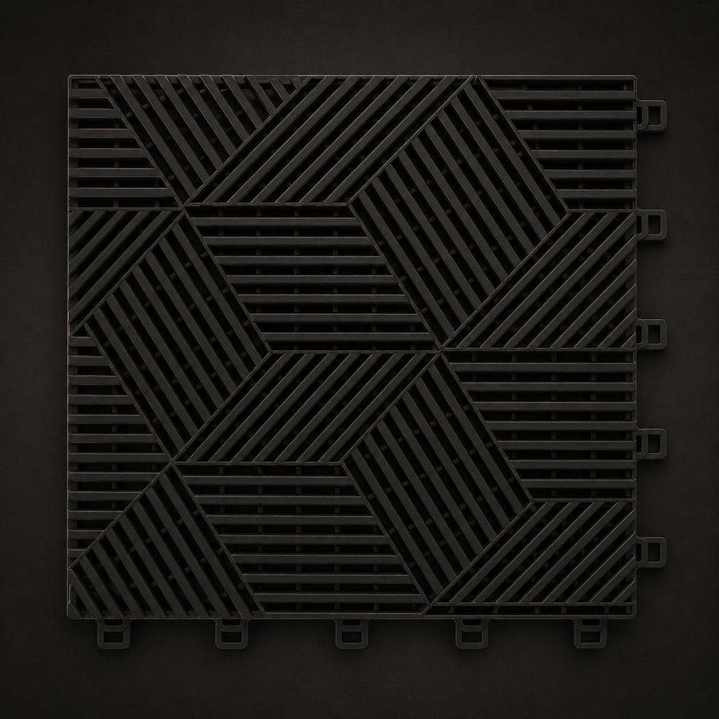 Loseta de garaje CorsaLux Strato en negro, vista cenital, rejilla 3D