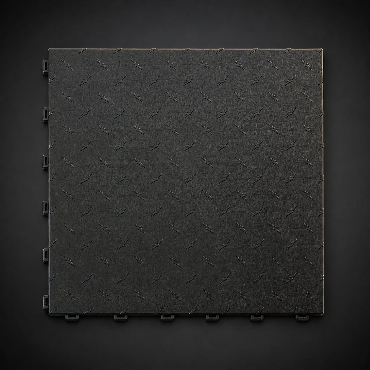 Loseta de garaje CorsaLux Vertex en negro, vista cenital, patrón diamante