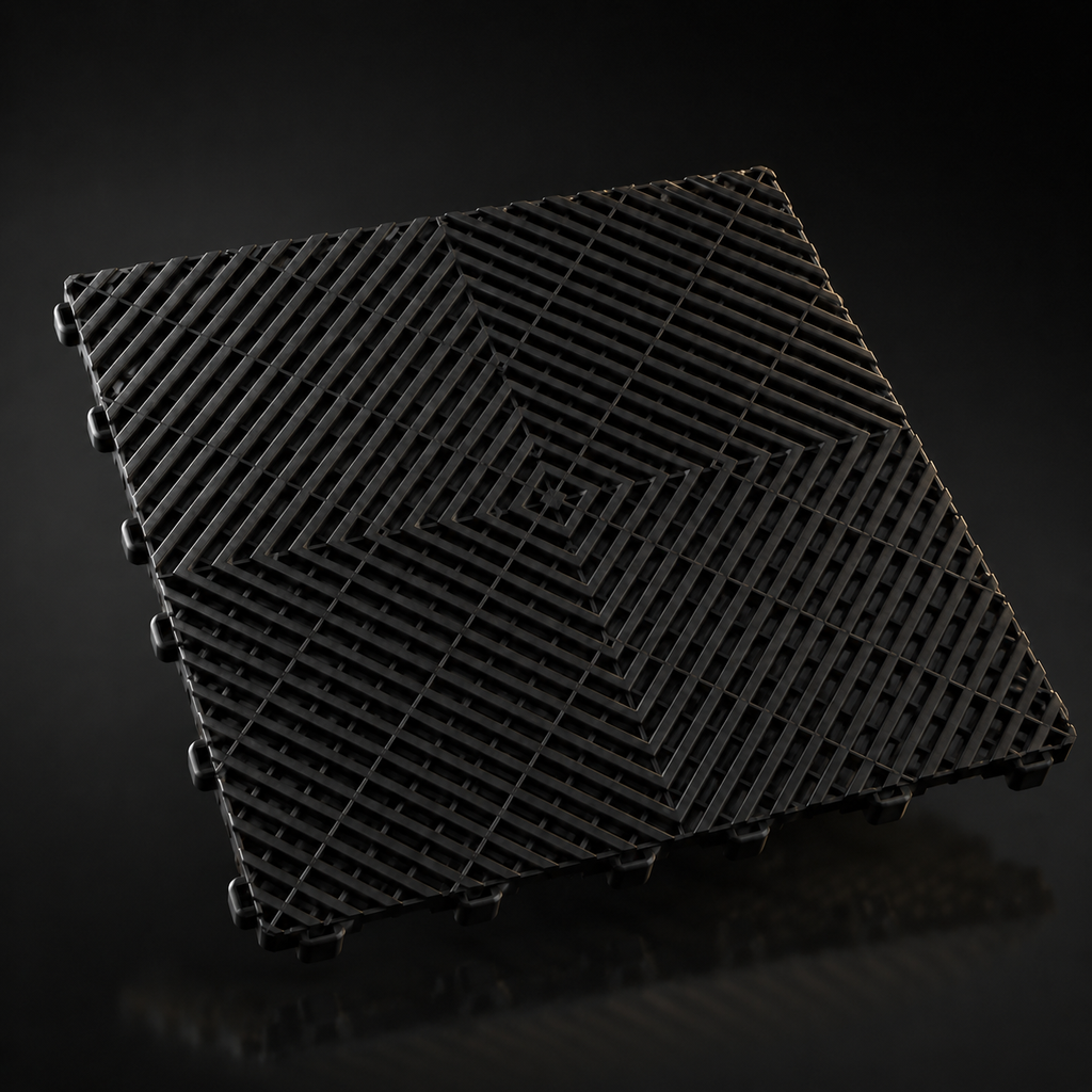 Loseta de garaje CorsaLux Apex en negro, patrón diamante